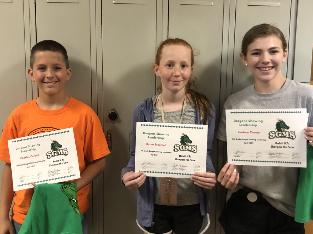 SGMS Students Recognized for Leadership Skills in April