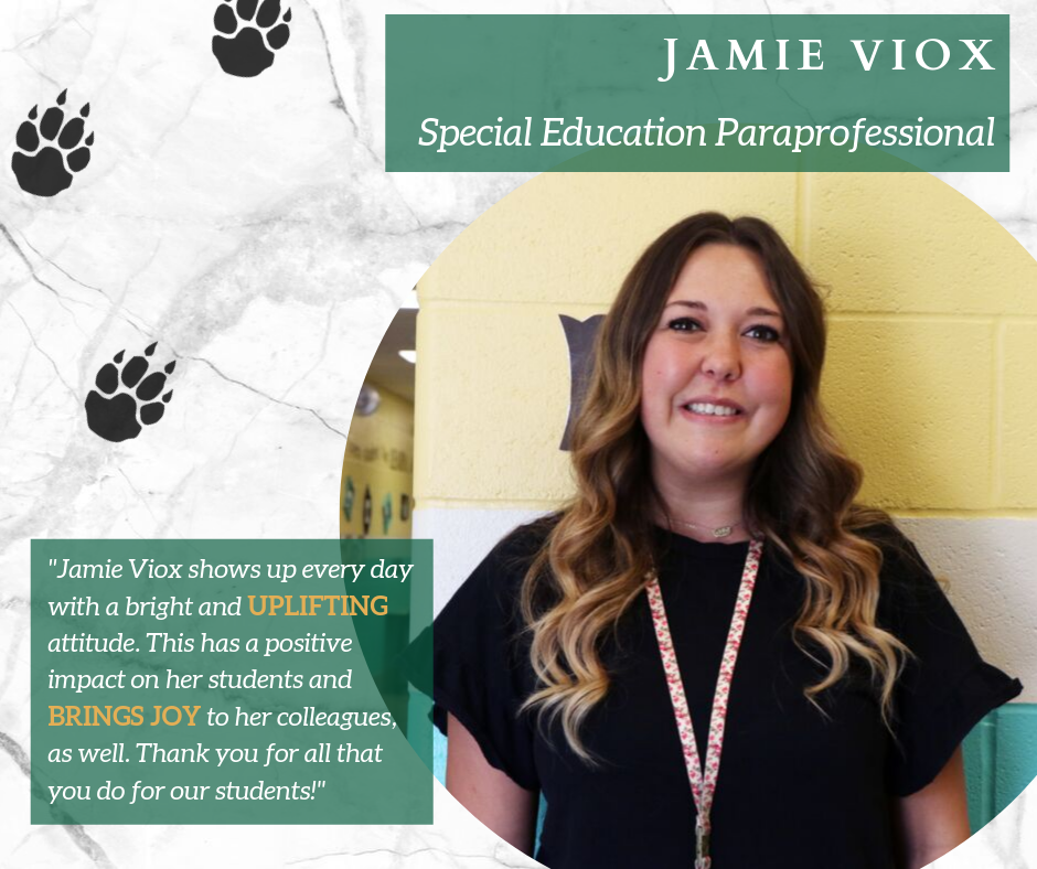 Jamie Viox Recognized as District's Staff Member of the Month