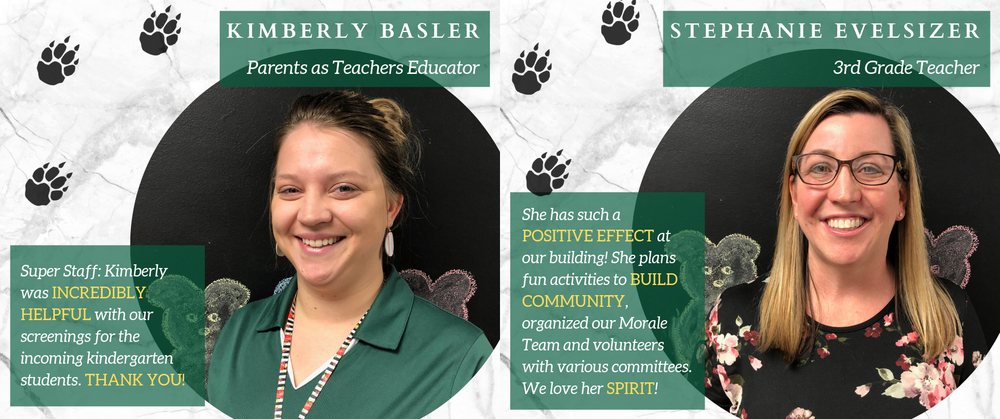 Third Grade Teacher Stephanie Evelsizer and Parents as Teachers Educator Kim Basler Recognized with April Employee Spotlight